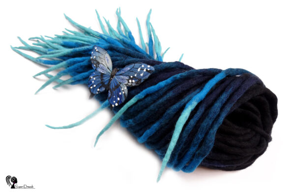 Wool Dreadlocks Extension, Double Ended black blue Dreads "BLUE AQUARIUS" - Image 8