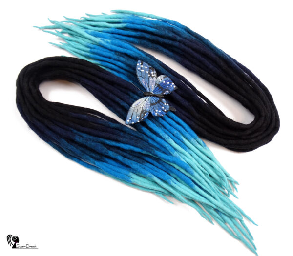 Wool Dreadlocks Extension, Double Ended black blue Dreads "BLUE AQUARIUS" - Image 2