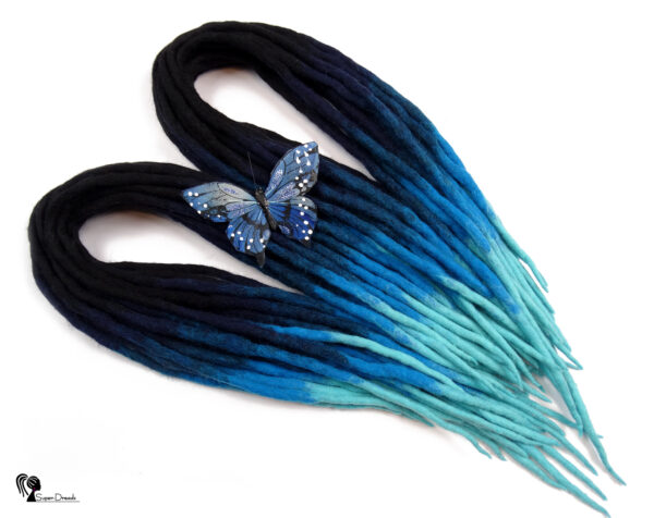 Wool Dreadlocks Extension, Double Ended black blue Dreads "BLUE AQUARIUS" - Image 5