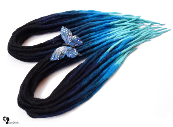 Wool Dreadlocks Extension, Double Ended black blue Dreads "BLUE AQUARIUS" - Image 6