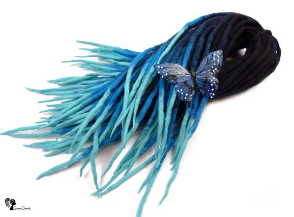 Wool Dreadlocks Extension, Double Ended black blue Dreads "BLUE AQUARIUS" - Image 4