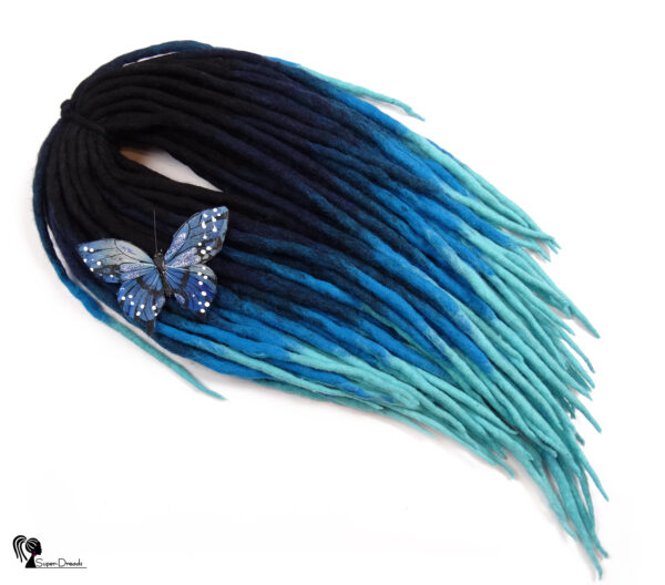 Wool Dreadlocks Extension, Double Ended black blue Dreads "BLUE AQUARIUS" - Image 3