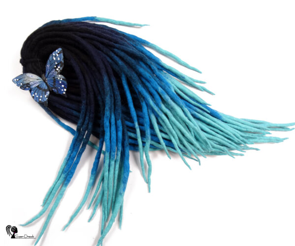 Wool Dreadlocks Extension, Double Ended black blue Dreads "BLUE AQUARIUS" - Image 7