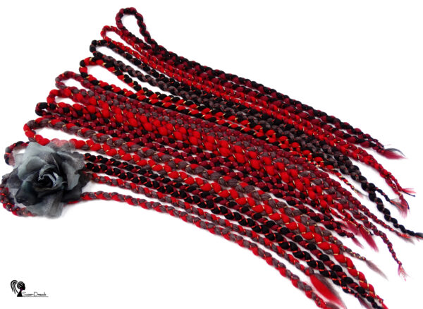 Wool Braids Extension, Red Black Wool Dreadlocks, Double Ended Braids, "ARGENTINE TANGO" - Image 3