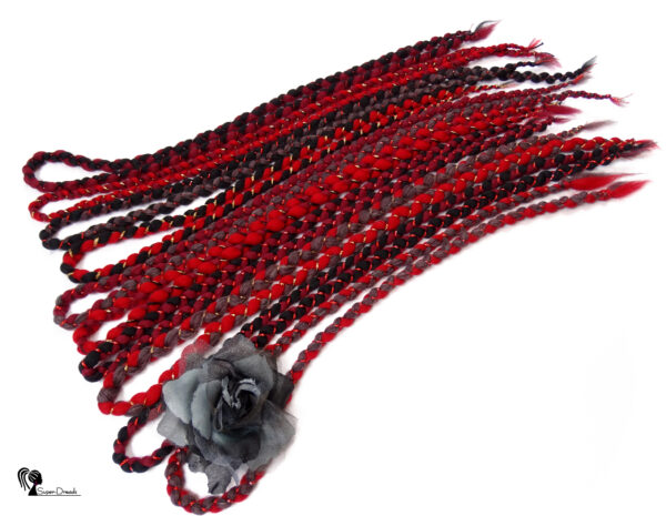 Wool Braids Extension, Red Black Wool Dreadlocks, Double Ended Braids, "ARGENTINE TANGO" - Image 5