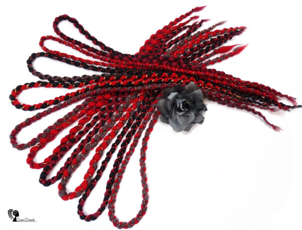 Wool Braids Extension, Red Black Wool Dreadlocks, Double Ended Braids, "ARGENTINE TANGO"