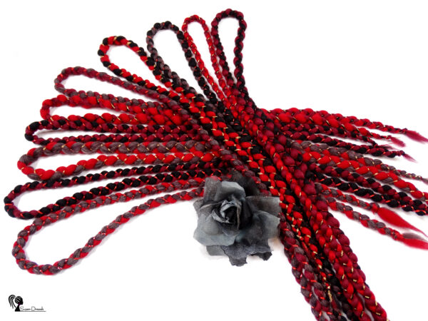 Wool Braids Extension, Red Black Wool Dreadlocks, Double Ended Braids, "ARGENTINE TANGO" - Image 2