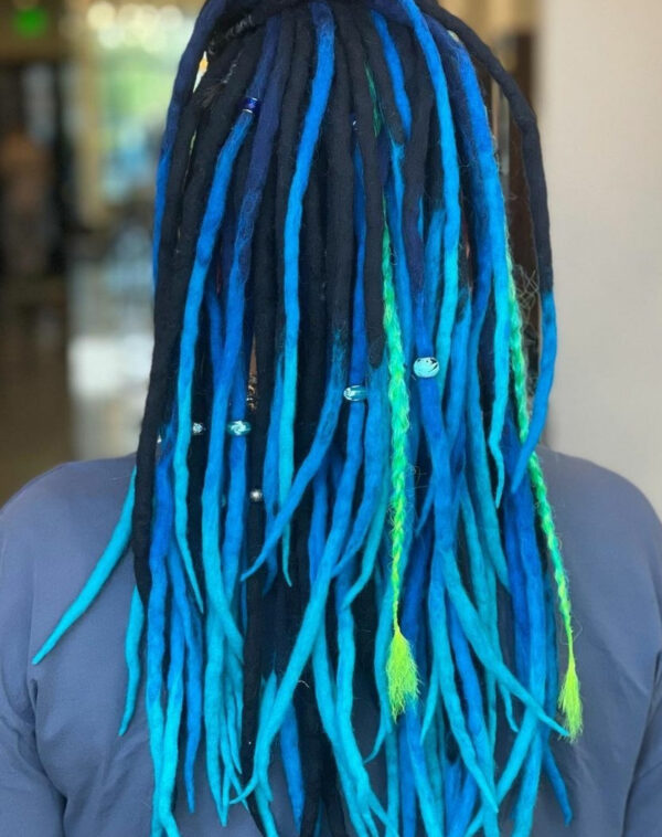 Wool Dreadlocks Extension, Double Ended black blue Dreads "BLUE AQUARIUS" - Image 11