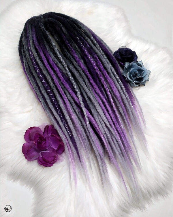 Set Synthetic Crochet Dreadlocks Extension, Double Ended black purple Dreads " PASSIONATE VIOLET " - Image 4