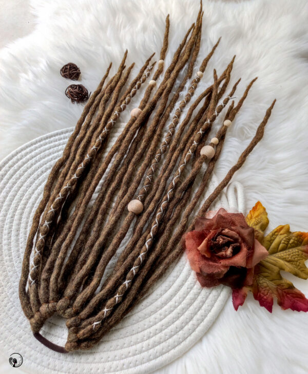 Wool Dreadlock Ponytail Extension, brown Dreads on Elastic Band, Dread Hairpiece "BROWN UMBRA" - Image 3