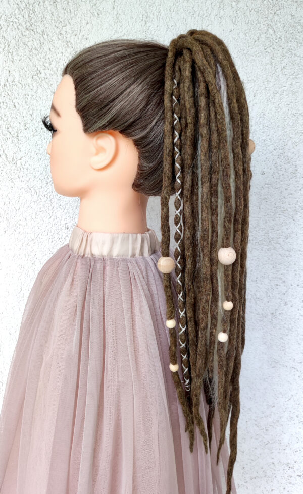 Wool Dreadlock Ponytail Extension, brown Dreads on Elastic Band, Dread Hairpiece "BROWN UMBRA" - Image 11