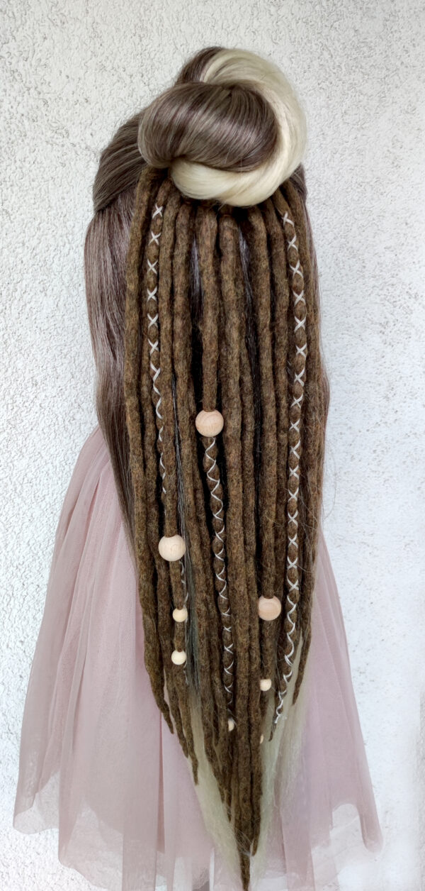 Wool Dreadlock Ponytail Extension, brown Dreads on Elastic Band, Dread Hairpiece "BROWN UMBRA" - Image 10