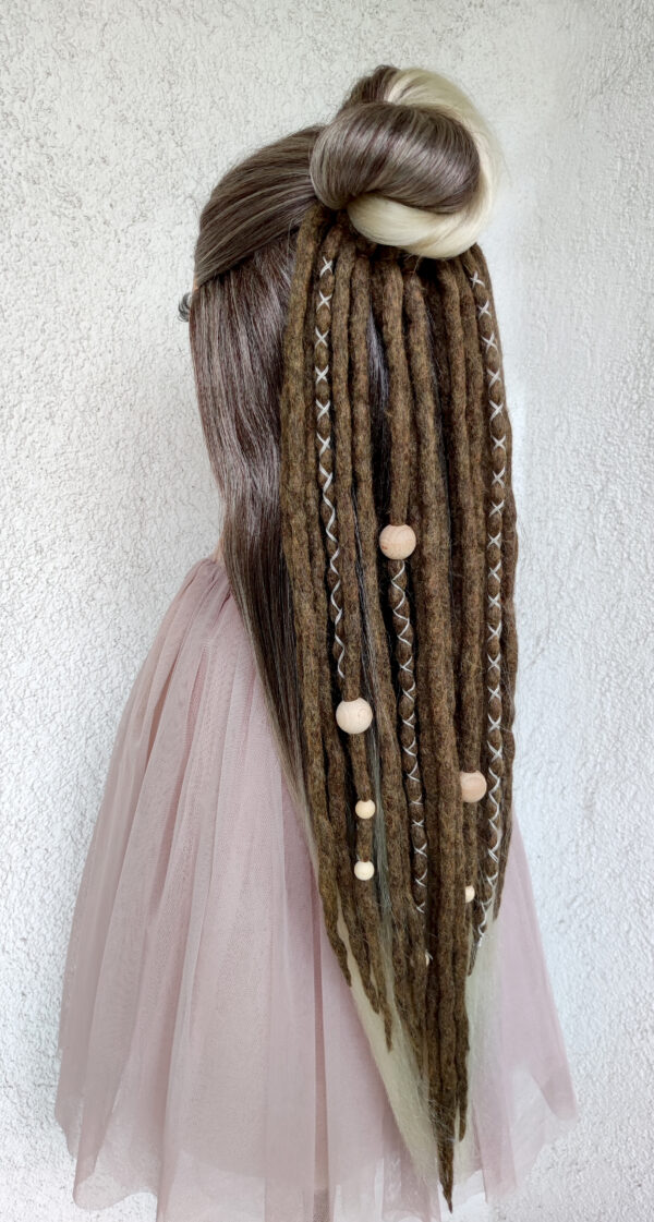 Wool Dreadlock Ponytail Extension, brown Dreads on Elastic Band, Dread Hairpiece "BROWN UMBRA" - Image 9