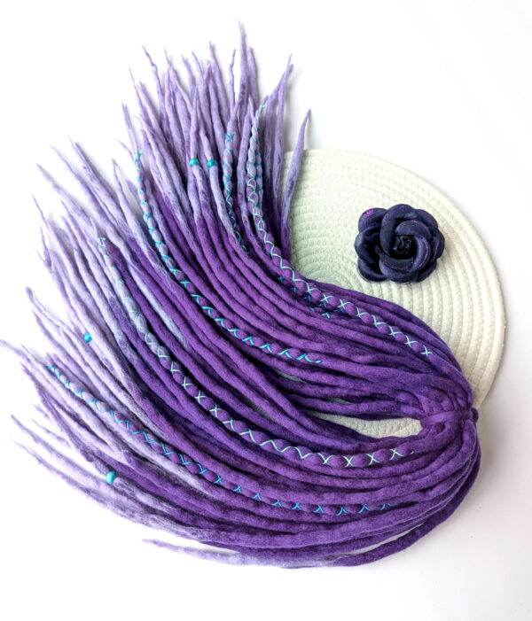 Full Set Wool Dreadlocks, purple Dreads Extension, Double Ended Dreadlocks, "AROMATIC IRIS" - Image 2