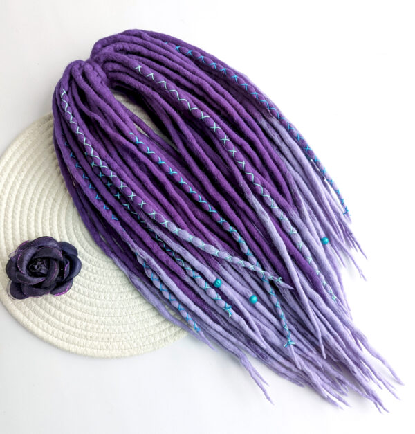 Full Set Wool Dreadlocks, purple Dreads Extension, Double Ended Dreadlocks, "AROMATIC IRIS" - Image 7