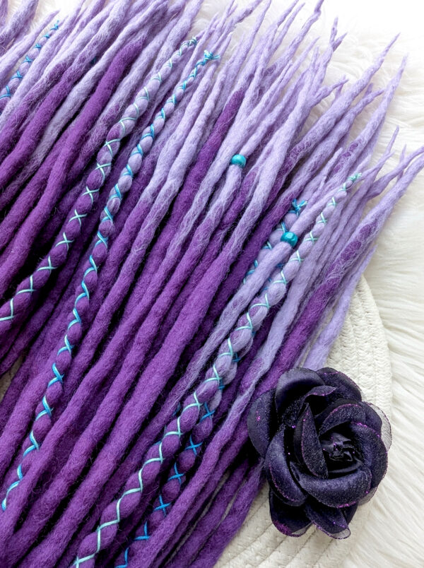 Full Set Wool Dreadlocks, purple Dreads Extension, Double Ended Dreadlocks, "AROMATIC IRIS" - Image 10