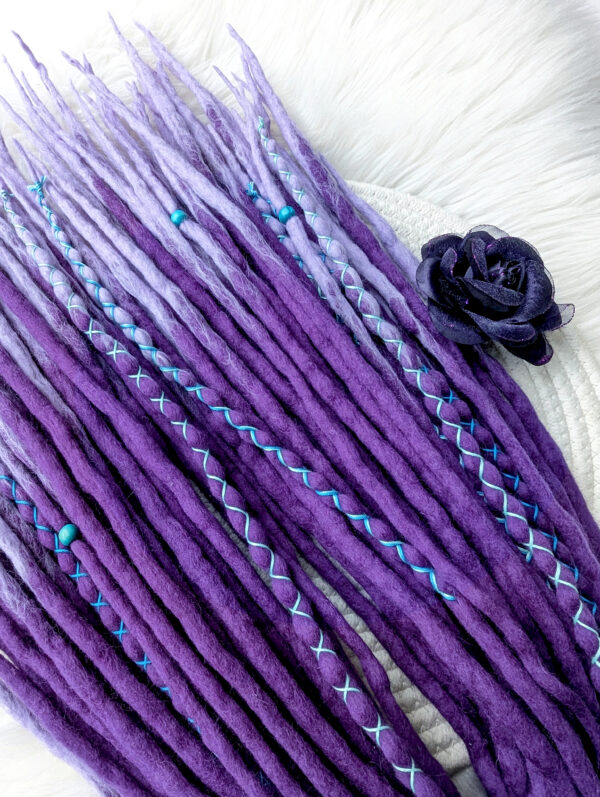 Full Set Wool Dreadlocks, purple Dreads Extension, Double Ended Dreadlocks, "AROMATIC IRIS" - Image 12