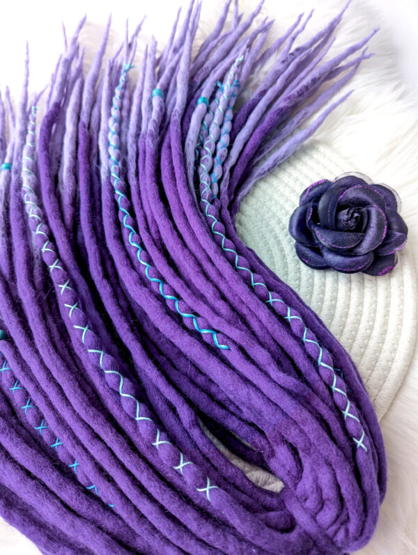 Full Set Wool Dreadlocks, purple Dreads Extension, Double Ended Dreadlocks, "AROMATIC IRIS" - Image 4