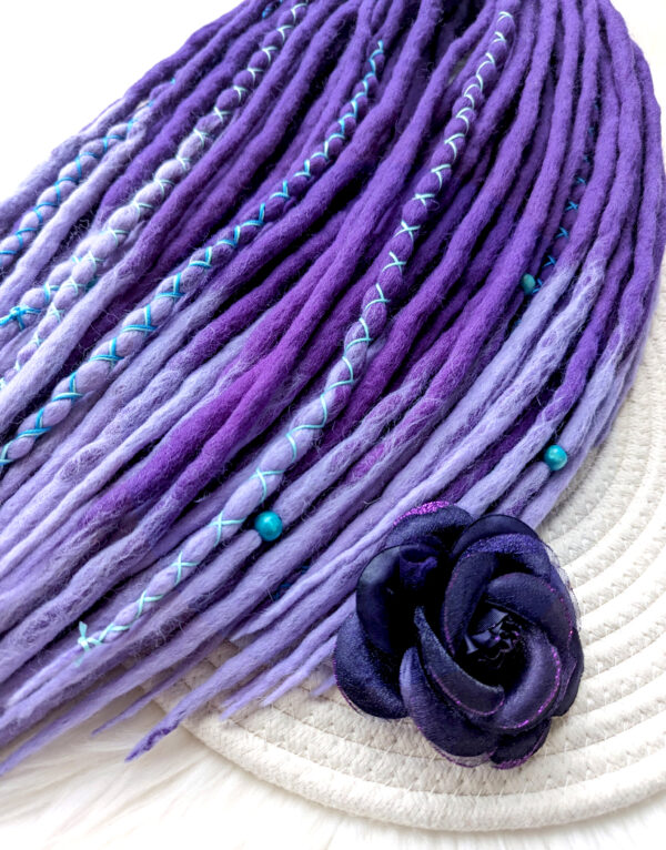 Full Set Wool Dreadlocks, purple Dreads Extension, Double Ended Dreadlocks, "AROMATIC IRIS" - Image 6