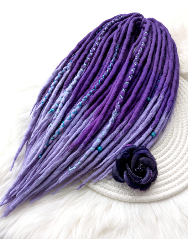 Full Set Wool Dreadlocks, purple Dreads Extension, Double Ended Dreadlocks, "AROMATIC IRIS" - Image 3