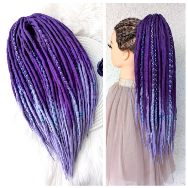 Full Set Wool Dreadlocks, purple Dreads Extension, Double Ended Dreadlocks, "AROMATIC IRIS"